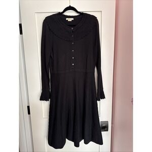 Boden Abercorn  Womens 12 Flare Dress Knit Cotton Wool Conifer Black Size UK 16R